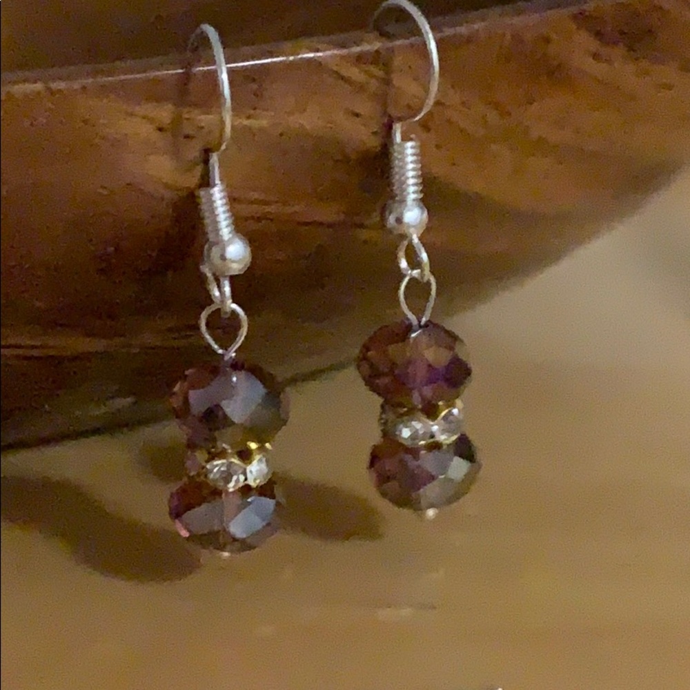 NWT Hand Beaded double crystal earrings